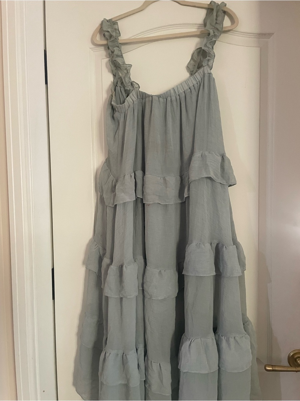 Vici Light Sage Green Ruffled Tiered Maxi Dress